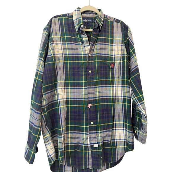 Ralph Lauren Other - Ralph Lauren Polo Mens Shirt Green White Plaid 100% Cotton Long Sleeve Button Up